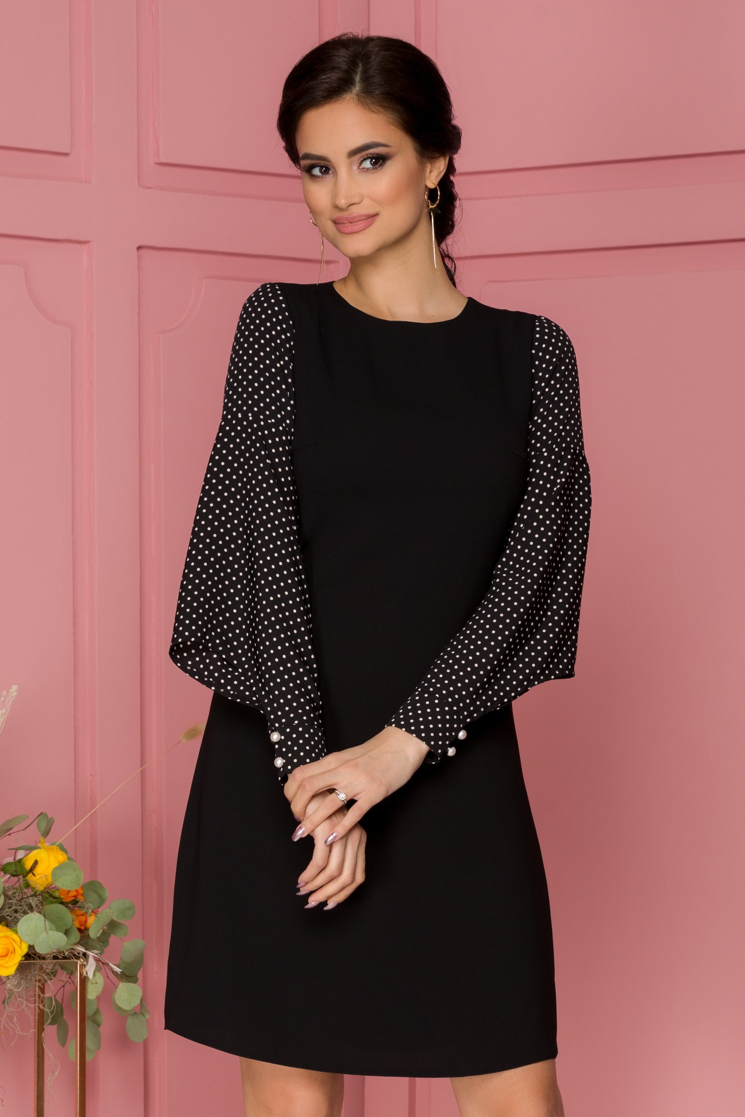 Rochie moze neagra evazata cu maneci speciale
