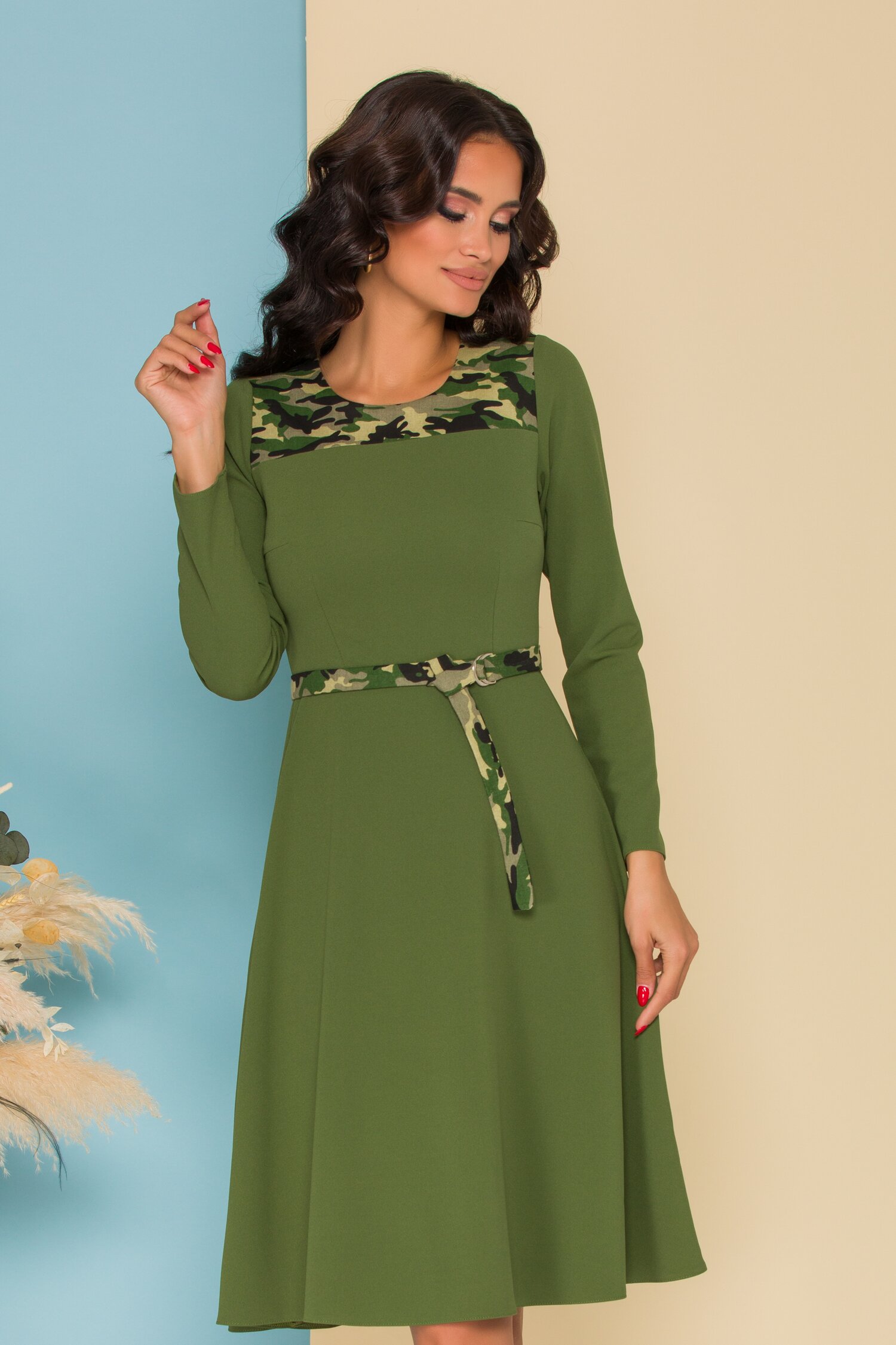 Rochie Moze verde cu motive army