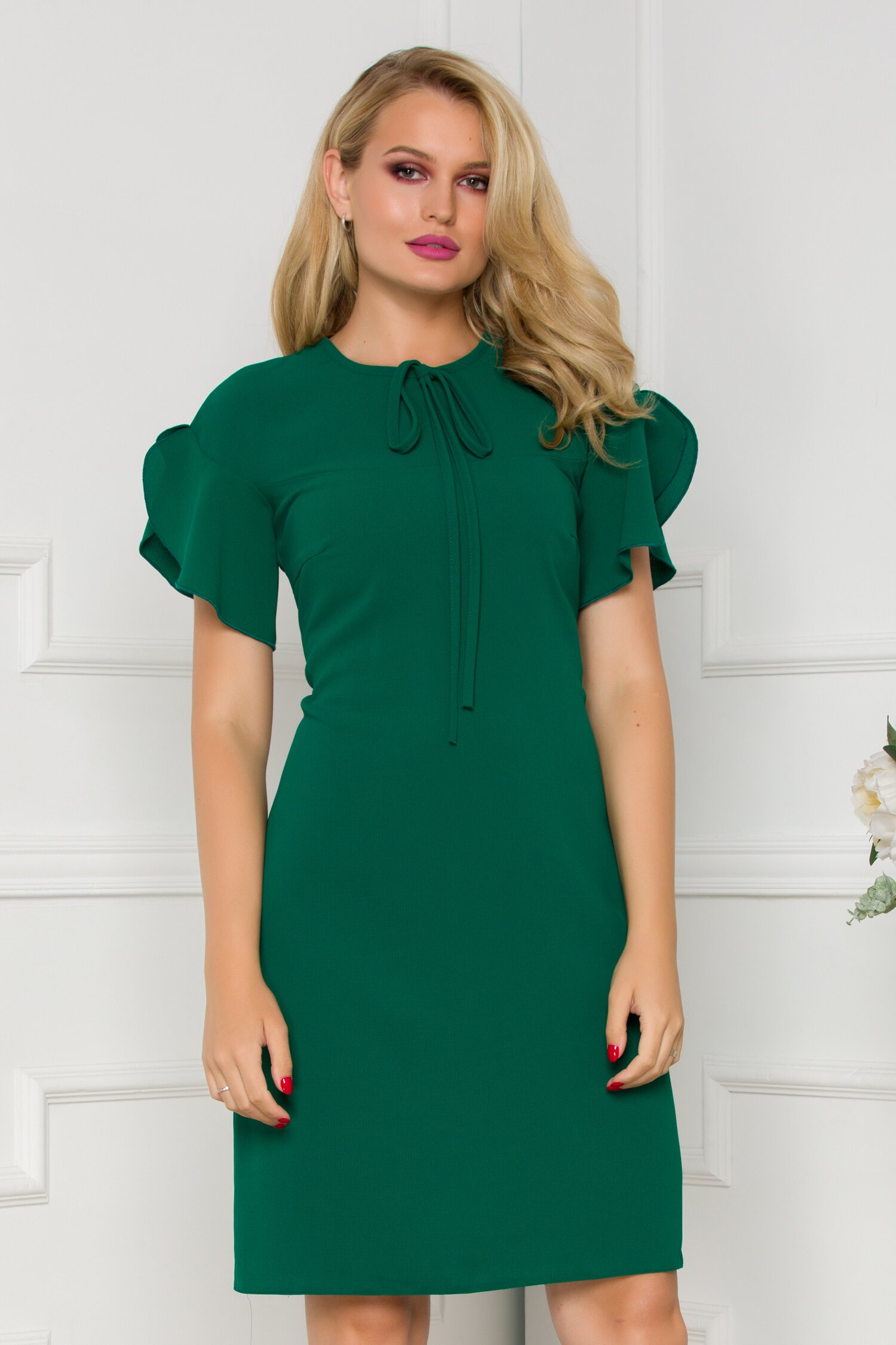 Rochie Moze verde cu volanase la maneci