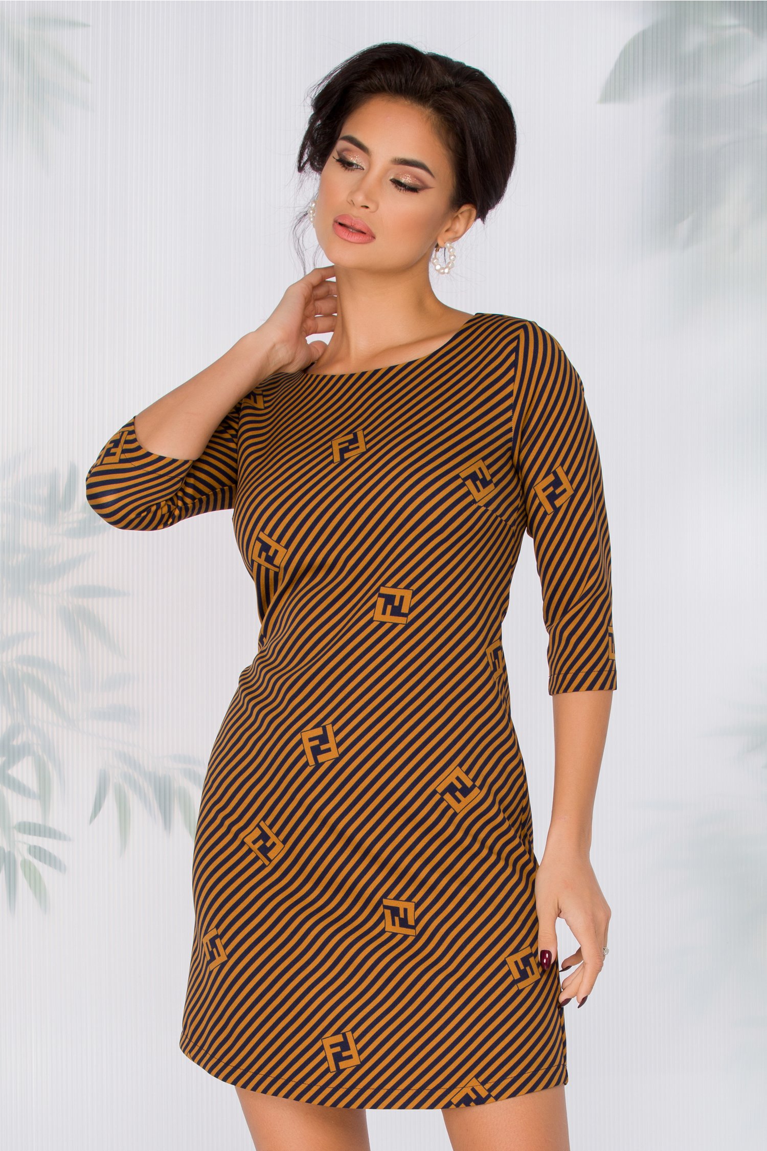 Rochie Nellie cu dungi bleumarin si maro