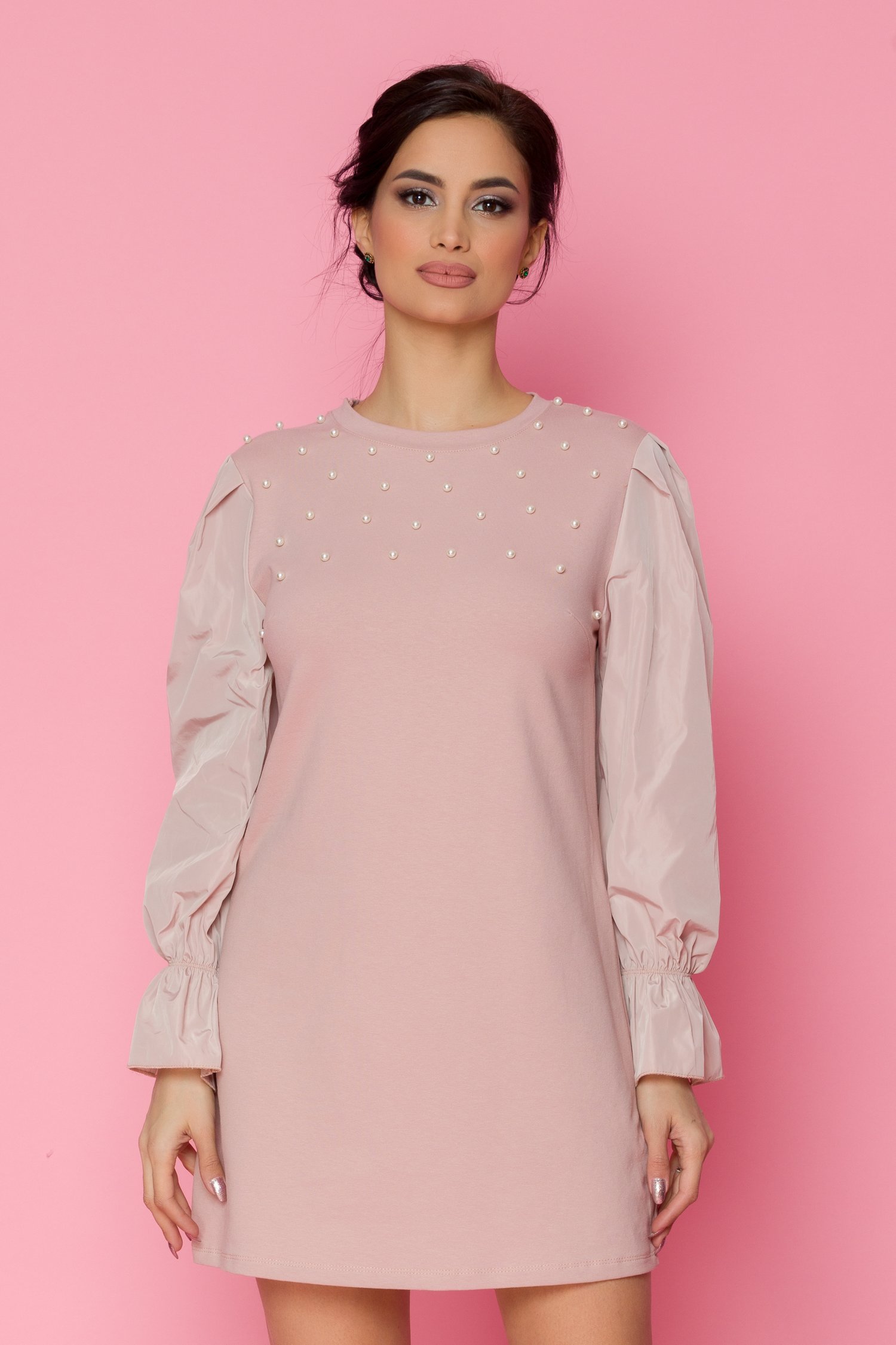 Rochie pamy roz pudrat cu perlute