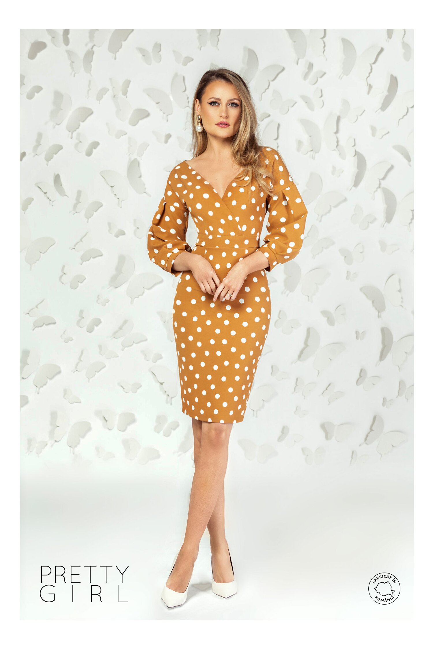 Rochie pretty girl maro cu buline