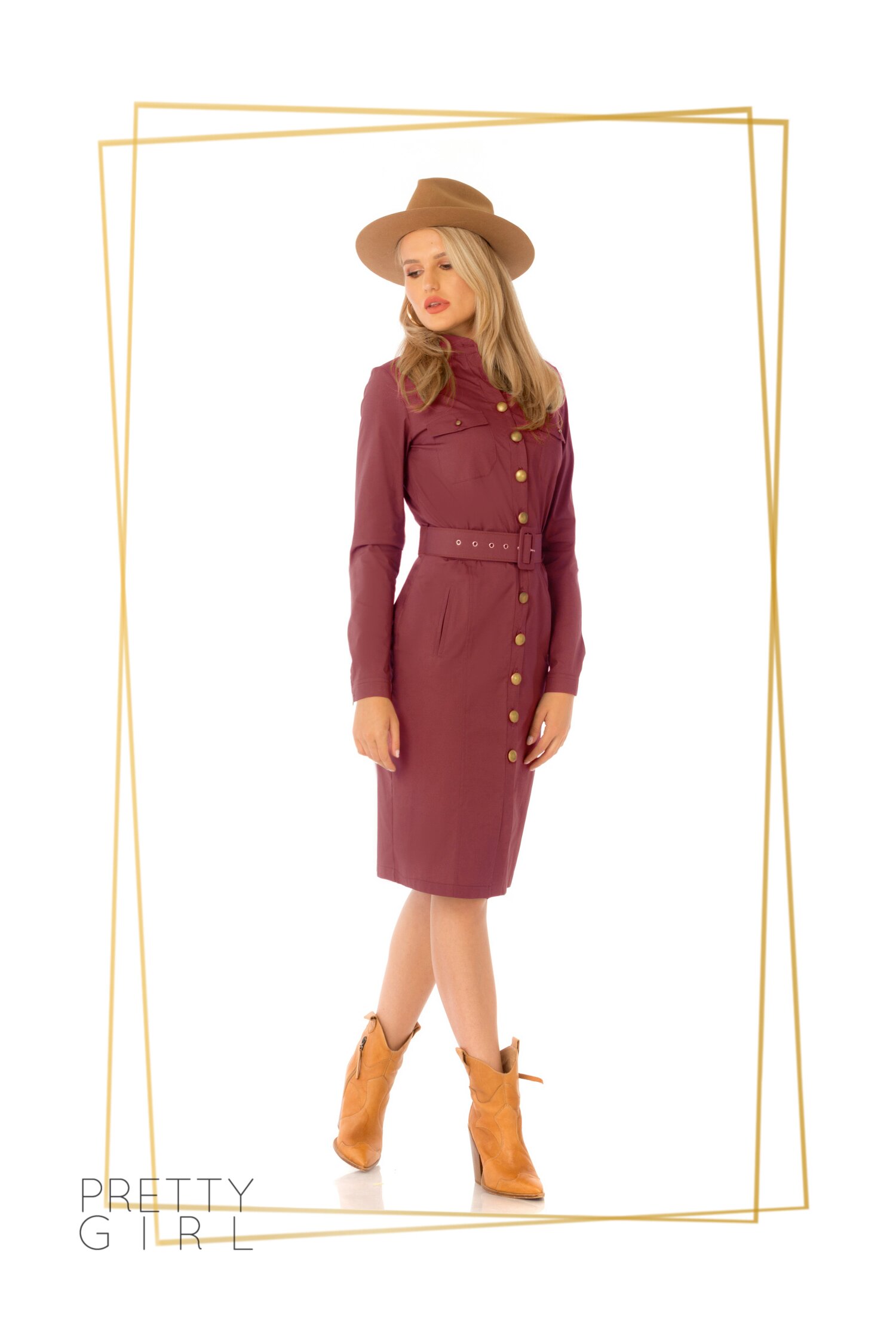 Rochie Pretty Girl tip camasa bordo