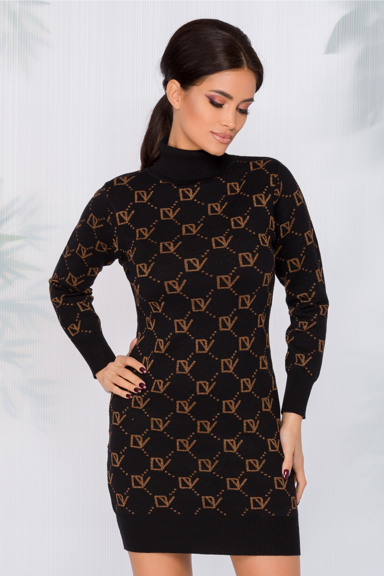 Rochie Raluca neagra cu insertii aramii