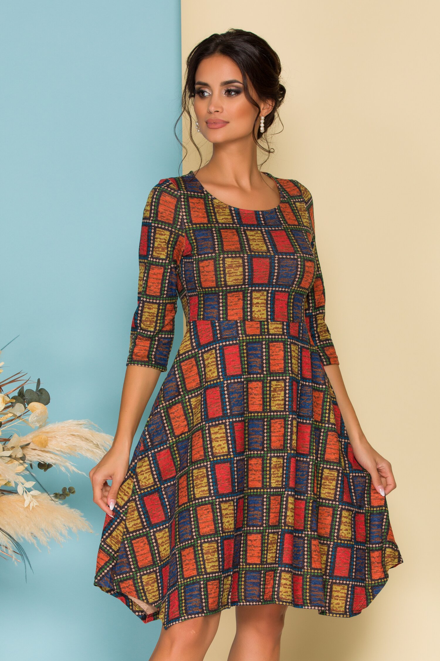 Rochie Rickky cu patratele colorate
