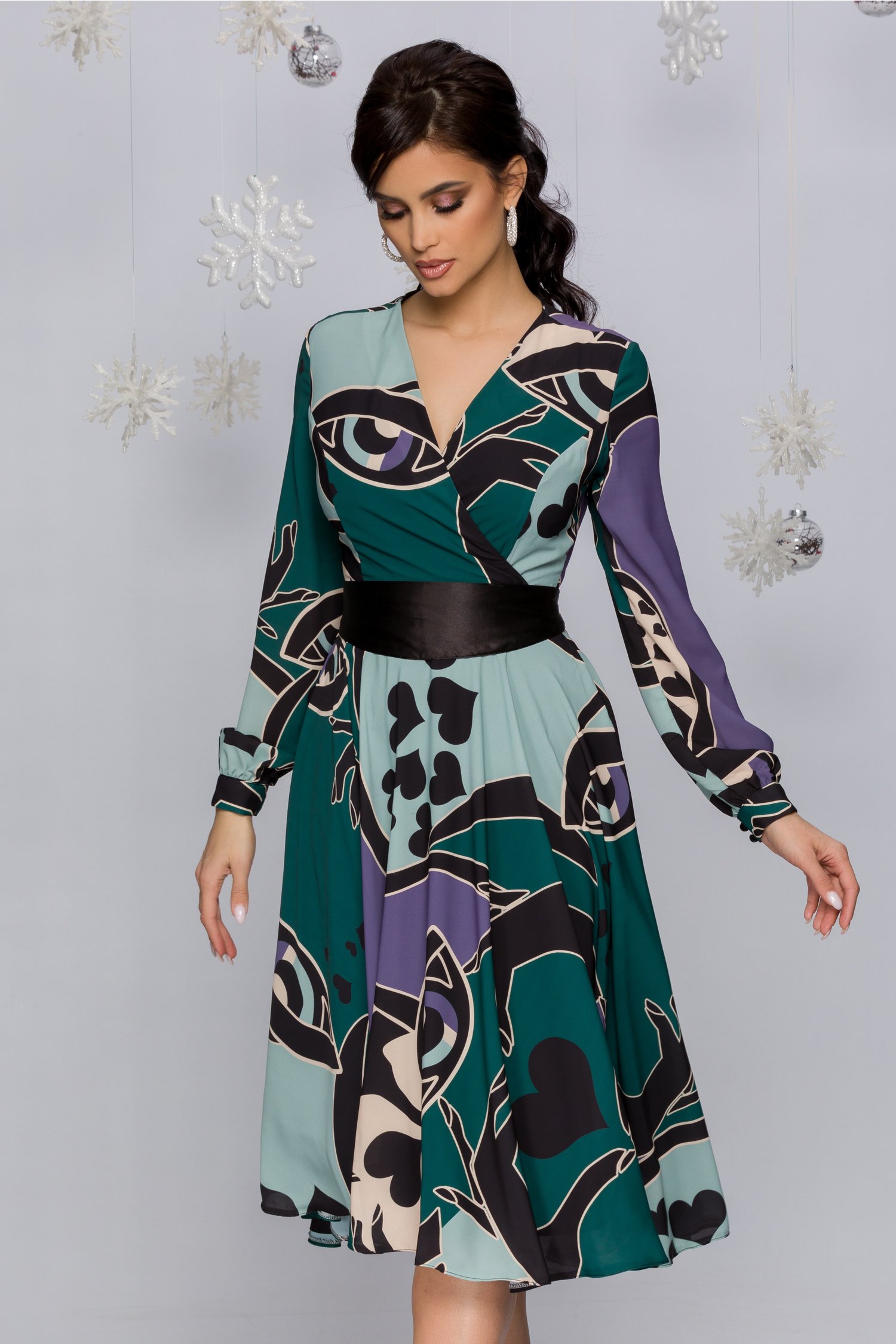 Rochie shelly verde cu imprimeu hearts