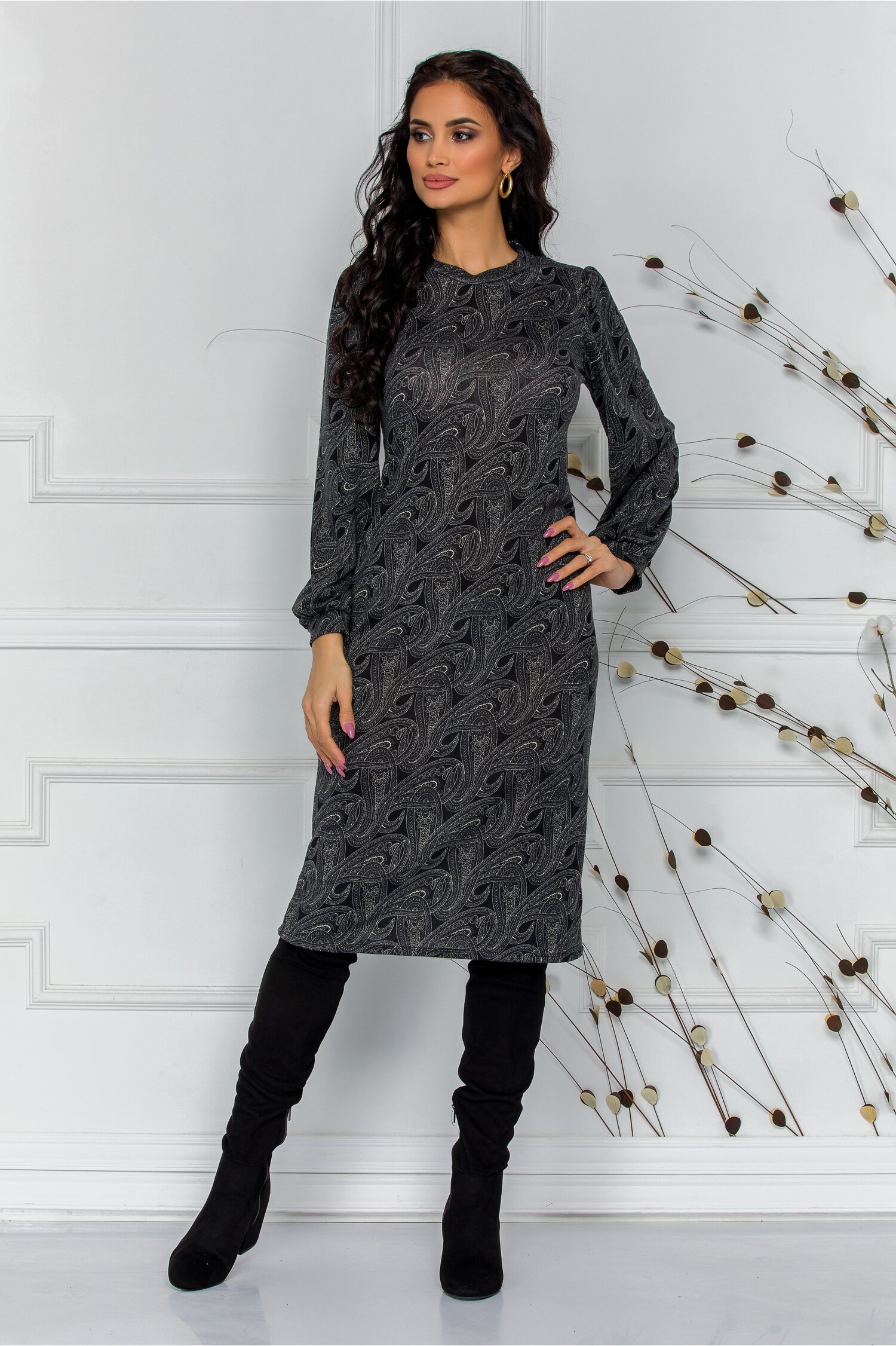 Rochie Silva neagra cu imprimeuri ivory