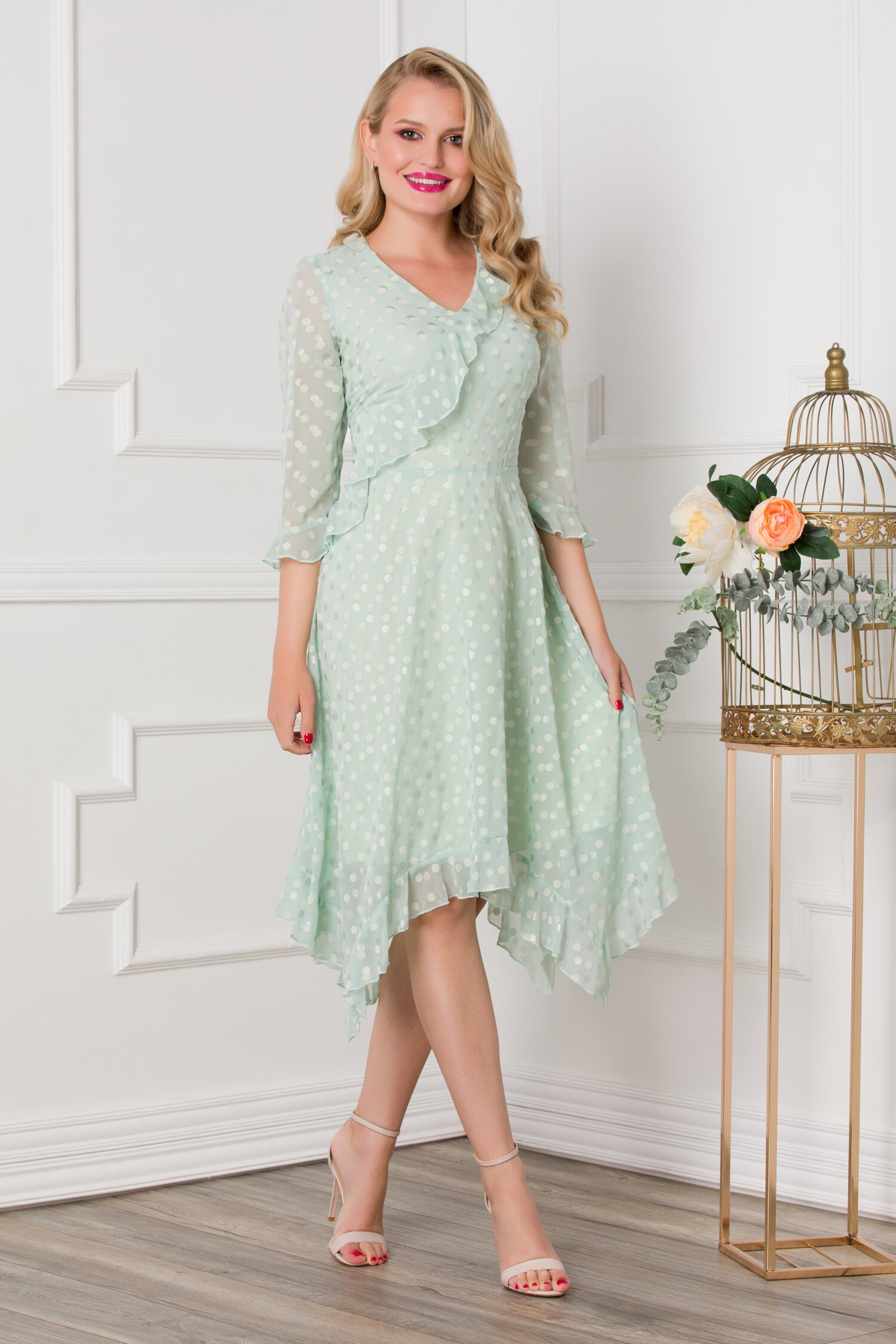 Rochie Sore verde mint cu buline