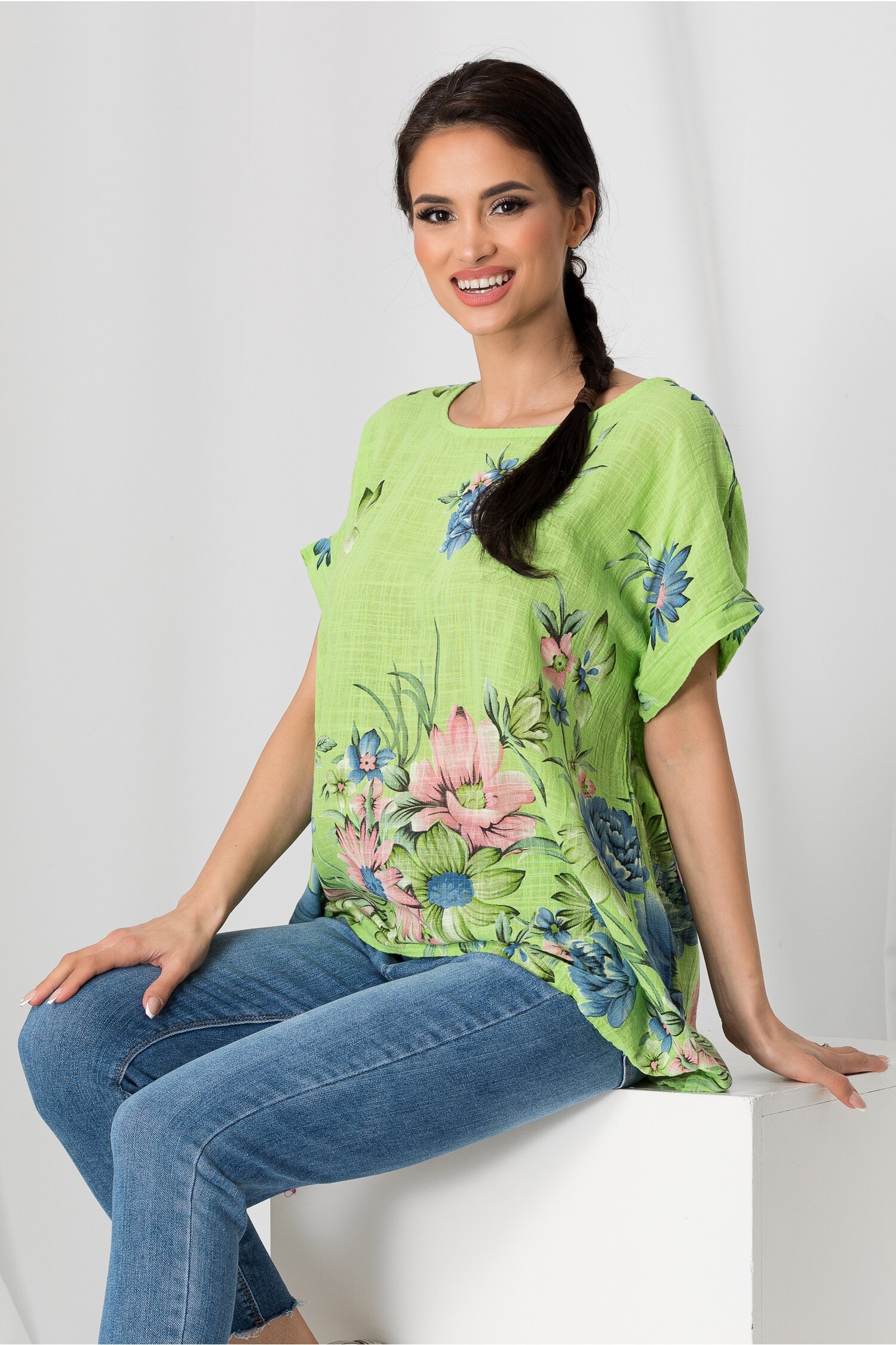 Tricou Clara verde cu imprimeu floral