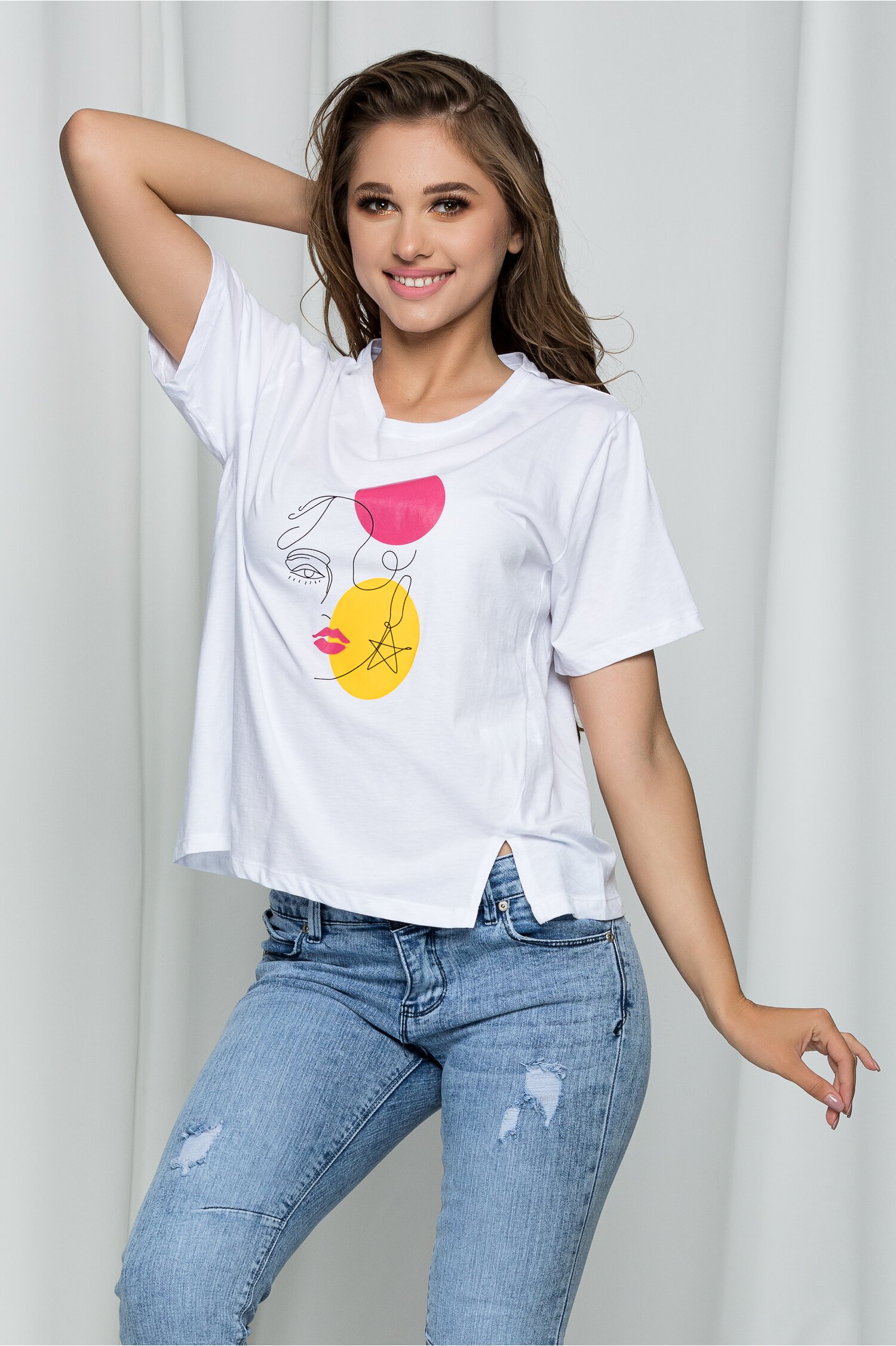 Tricou edmona alb cu imprimeu