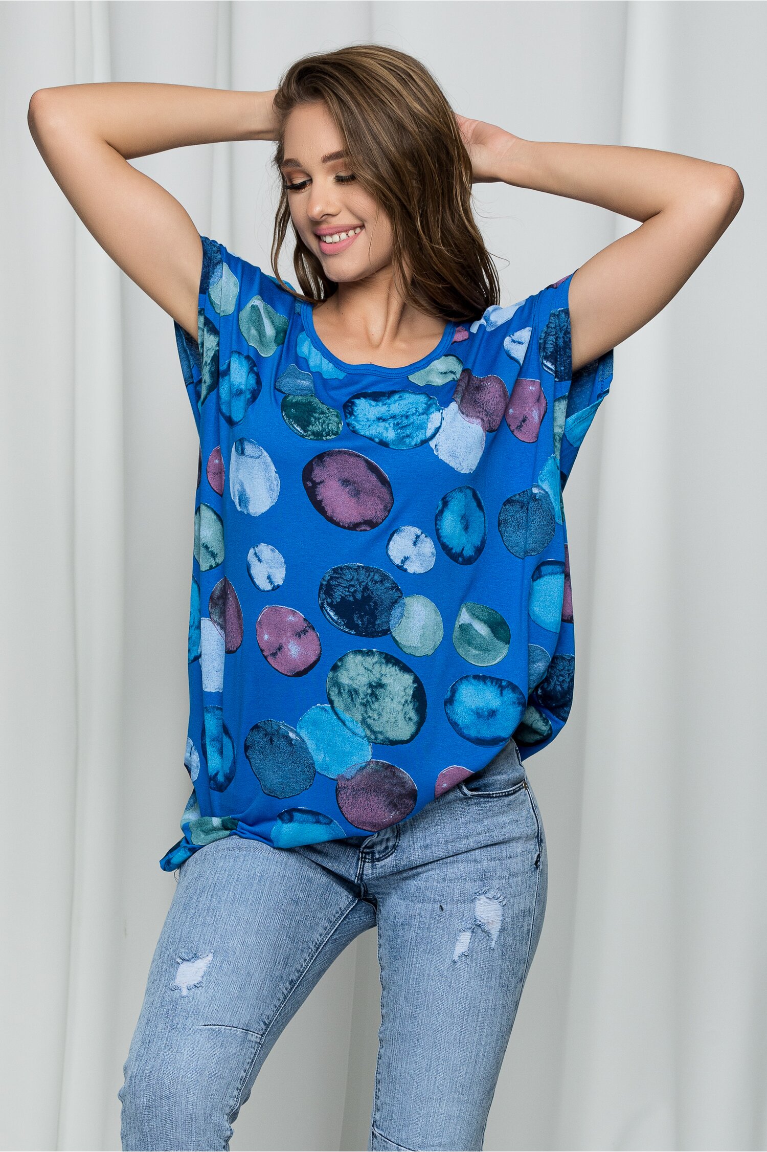 Tricou elena albastru cu buline