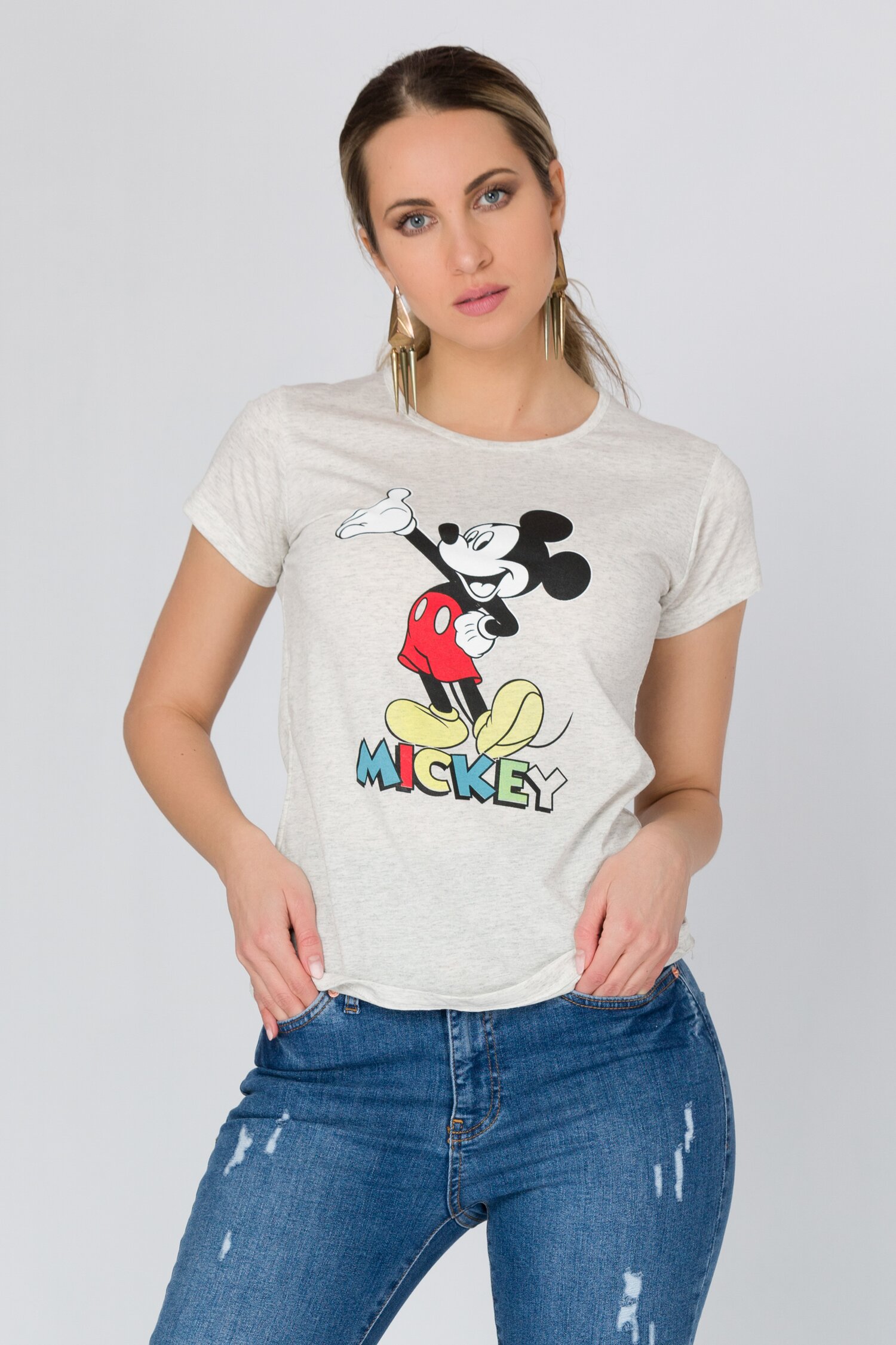 Tricou gri cu Mickey Mouse