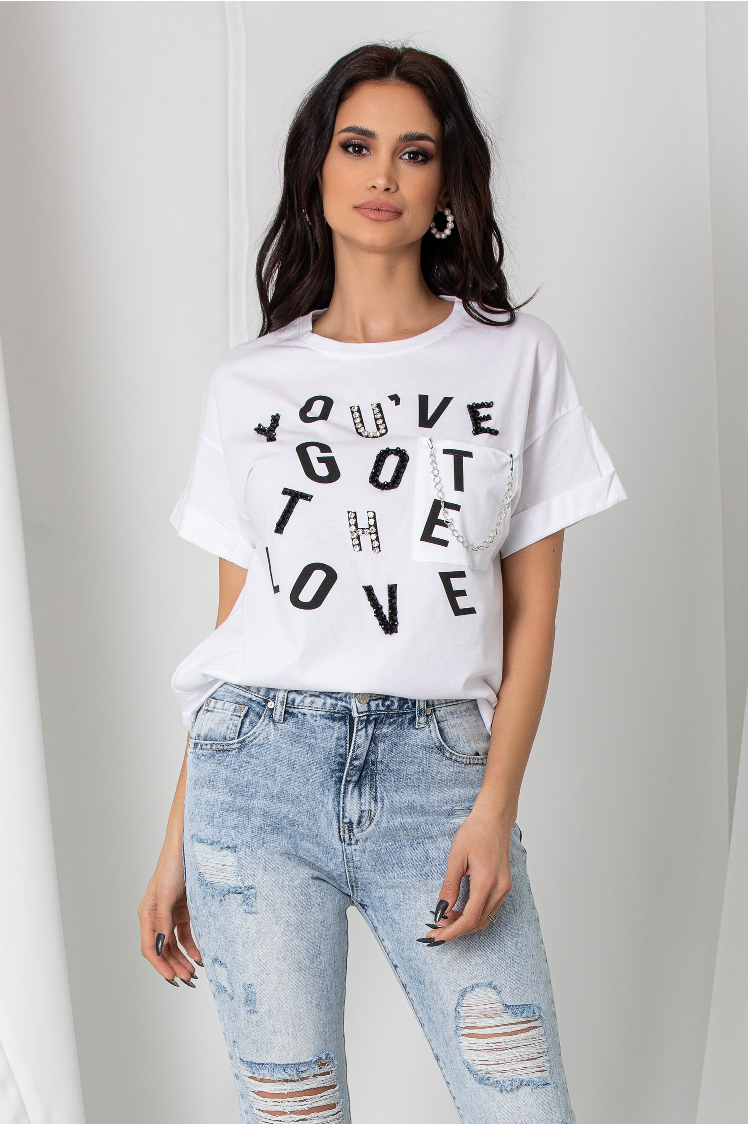 Tricou Katy alb lejer cu imprimeu text