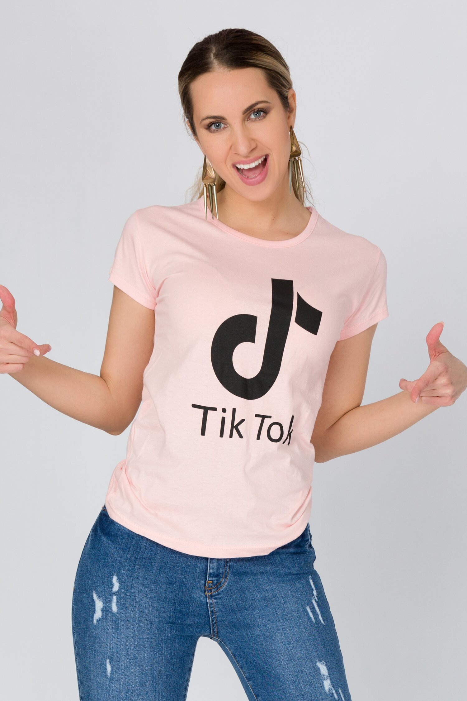 Tricou Tik Tok roz cu imprimeu