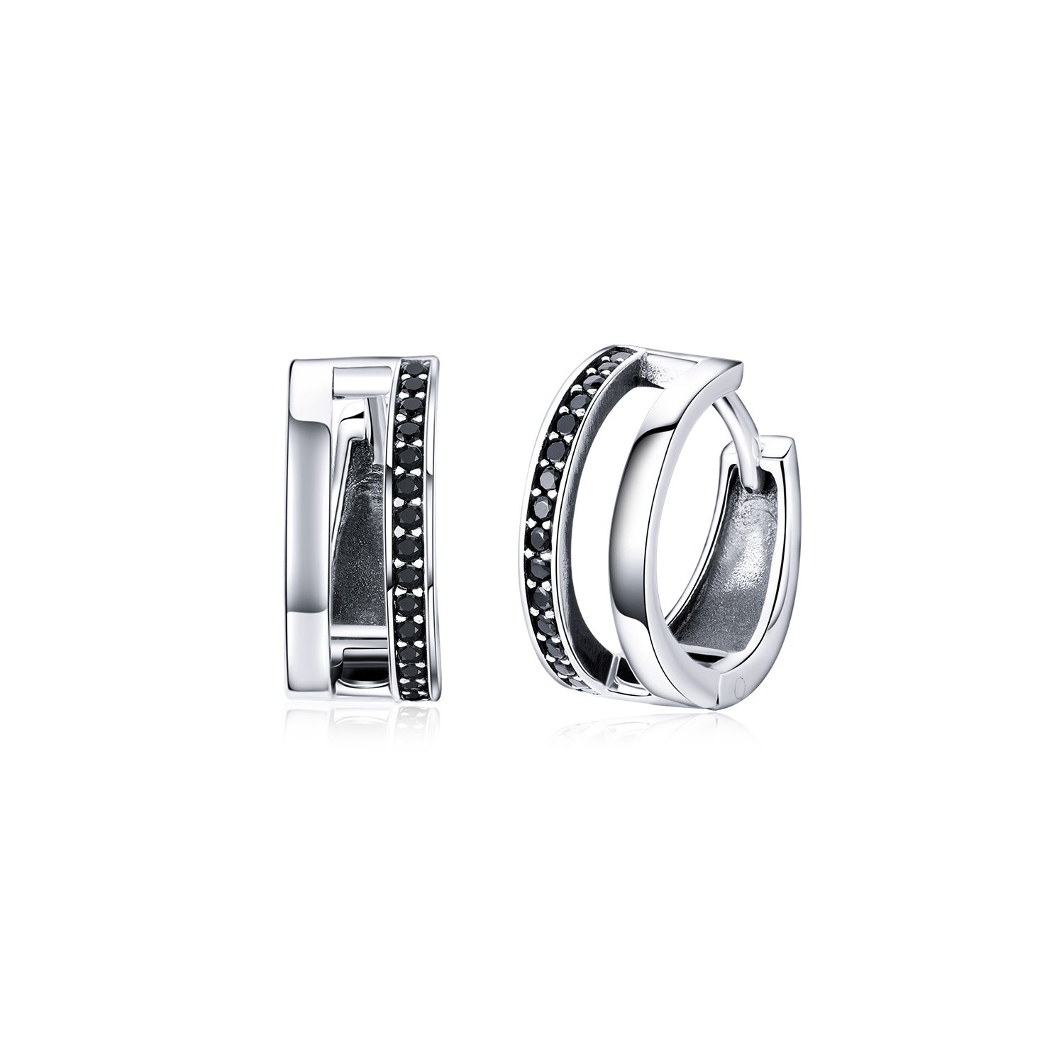 Cercei din argint black circle hoops