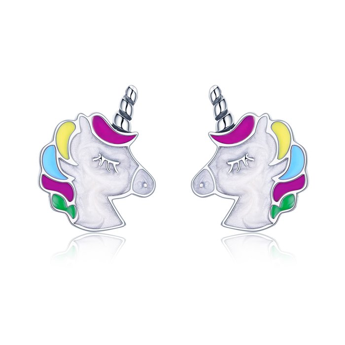 Cercei din argint cu unicorn colorat