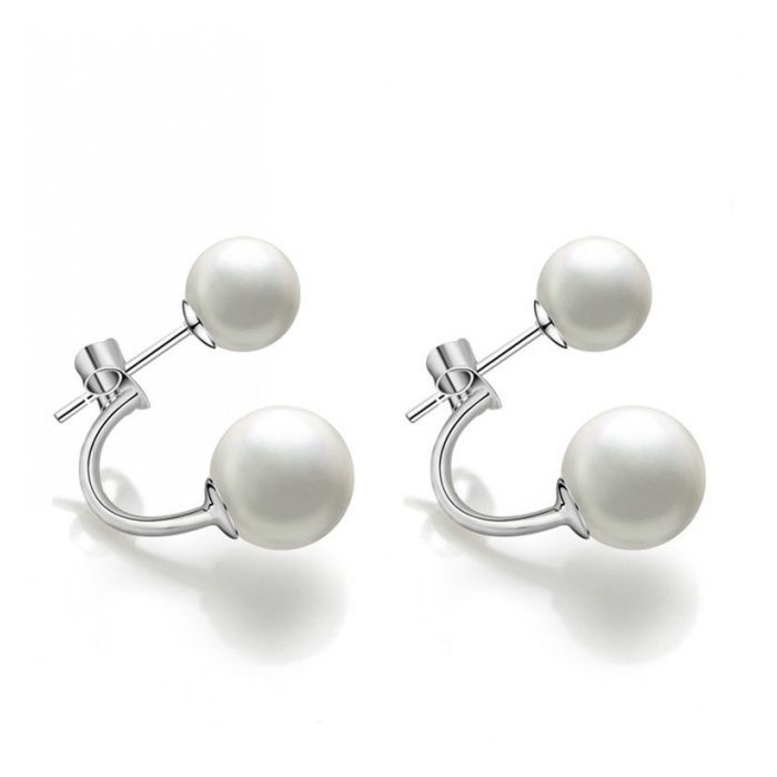 Cercei din argint Double White Pearls