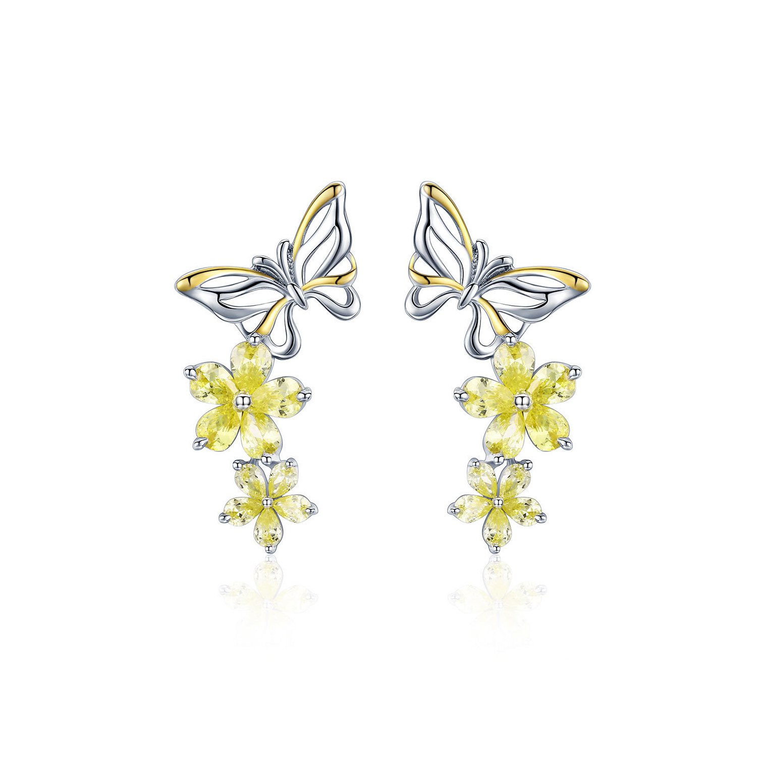 Cercei din argint flowers and butterflies