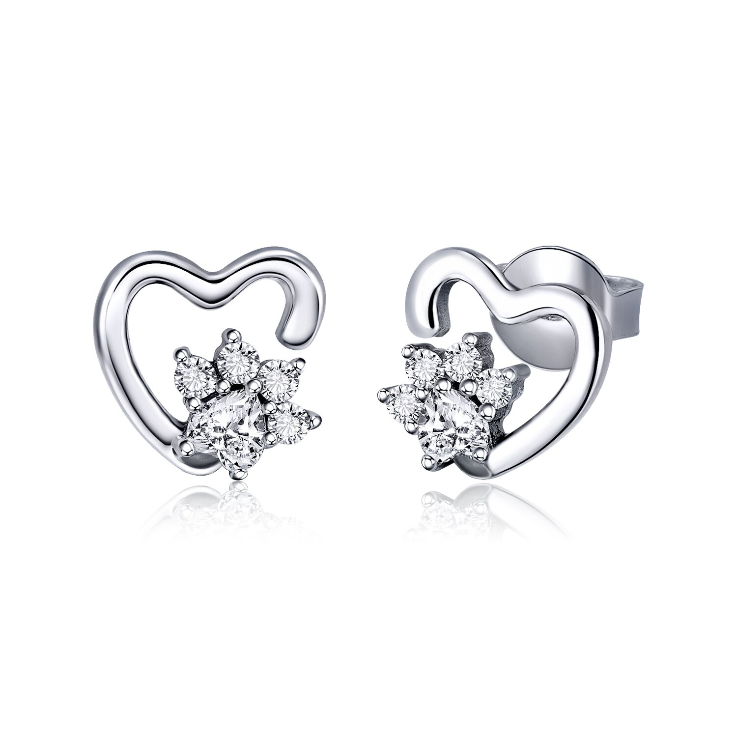 Cercei din argint heart crystal paws