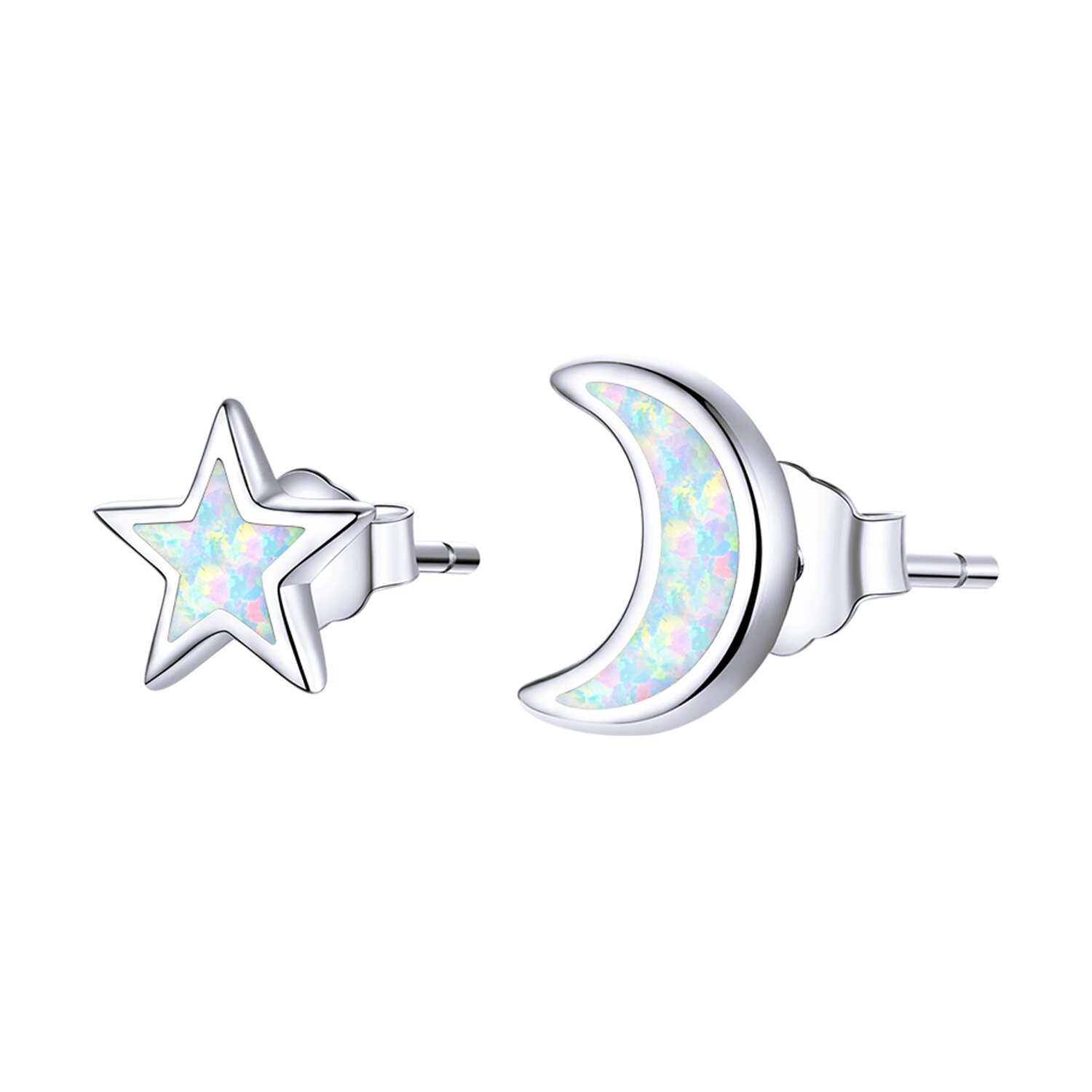 Cercei din argint little moon and star opal