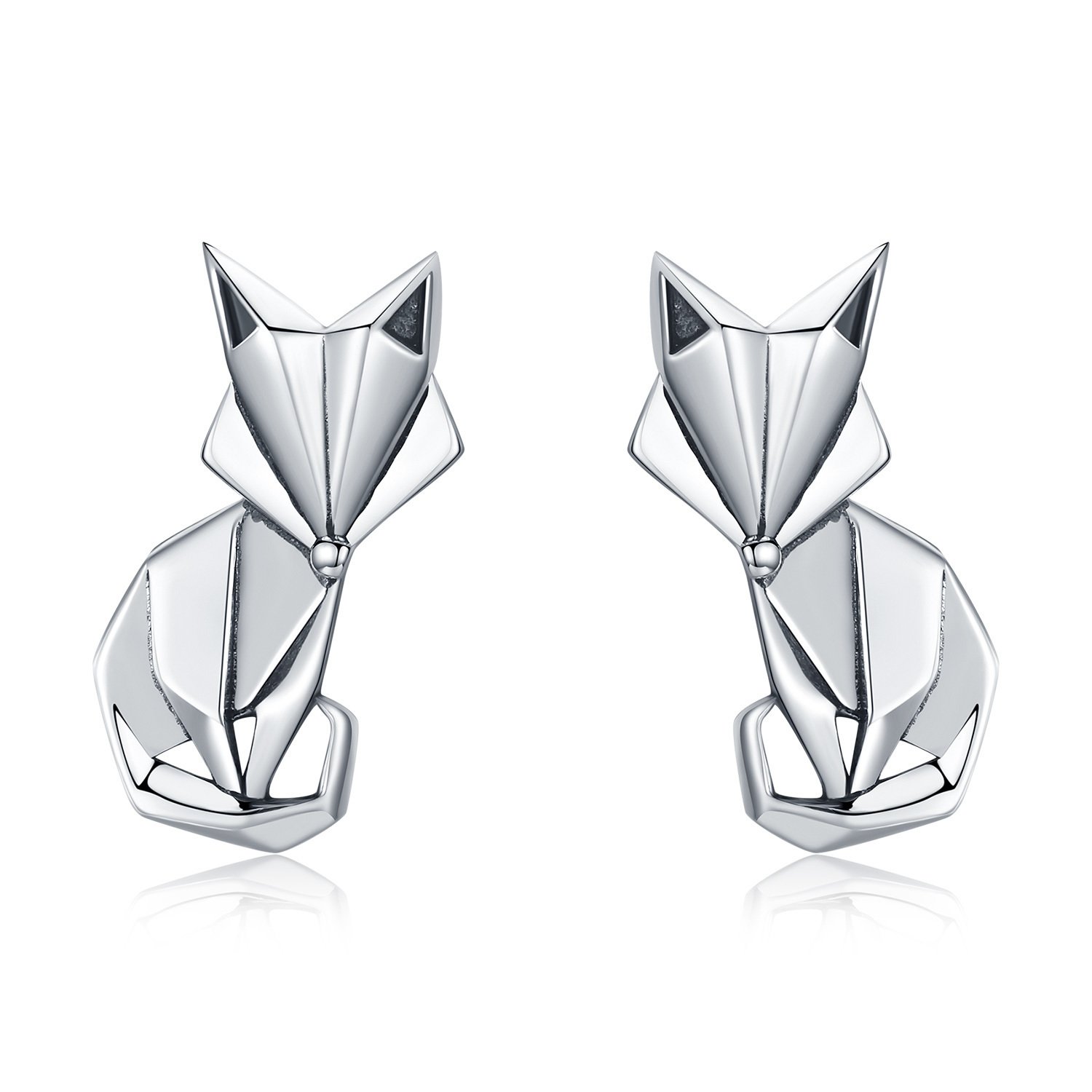 Cercei din argint origami fox