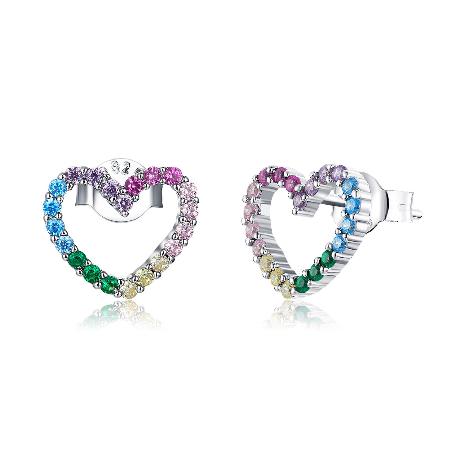 Cercei din argint rainbow shiny hearts