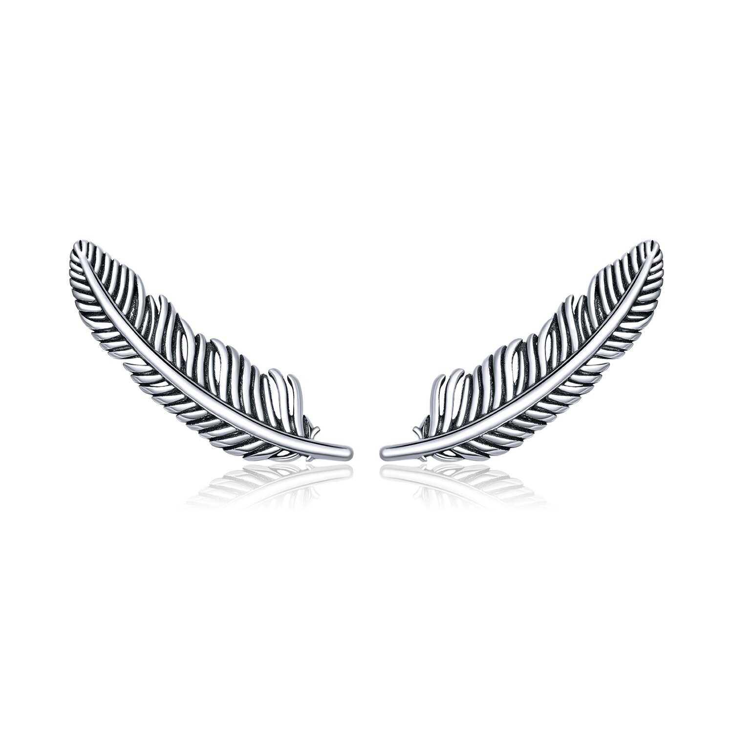 Cercei din argint retro feather studs