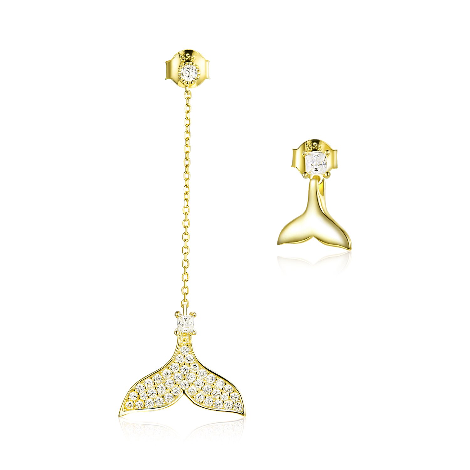 Cercei din argint sparkling golden mermaid's tale