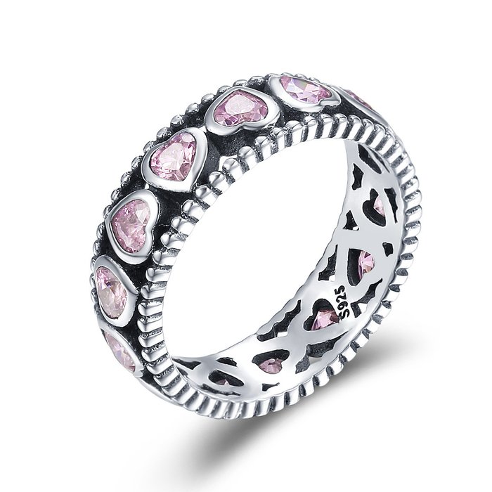 Inel din argint radiant pink hearts