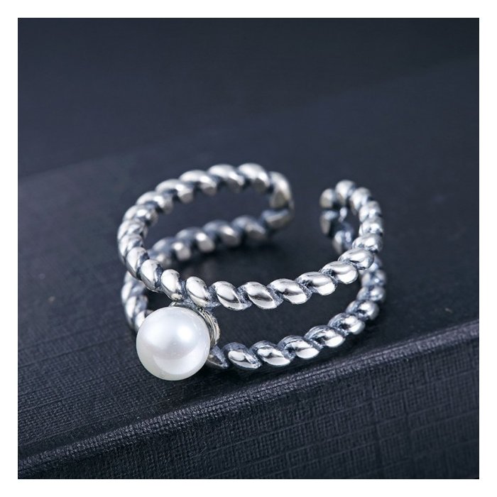 Inel reglabil din argint twisted simple pearl