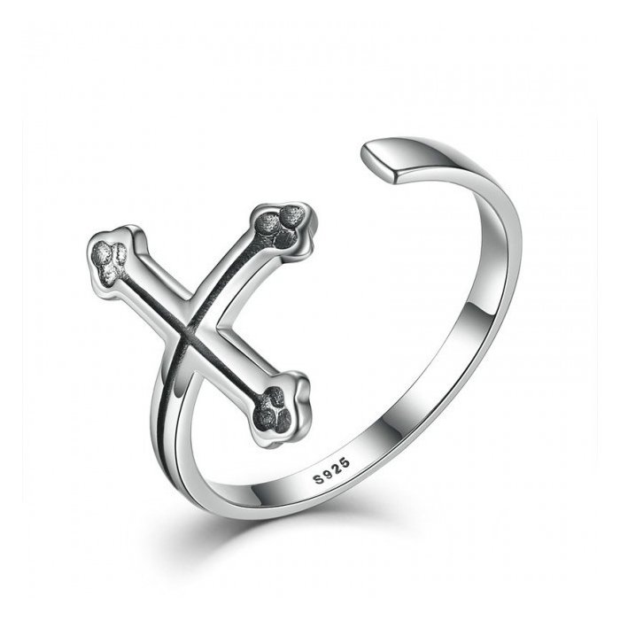 Inel reglabil din argint black cross