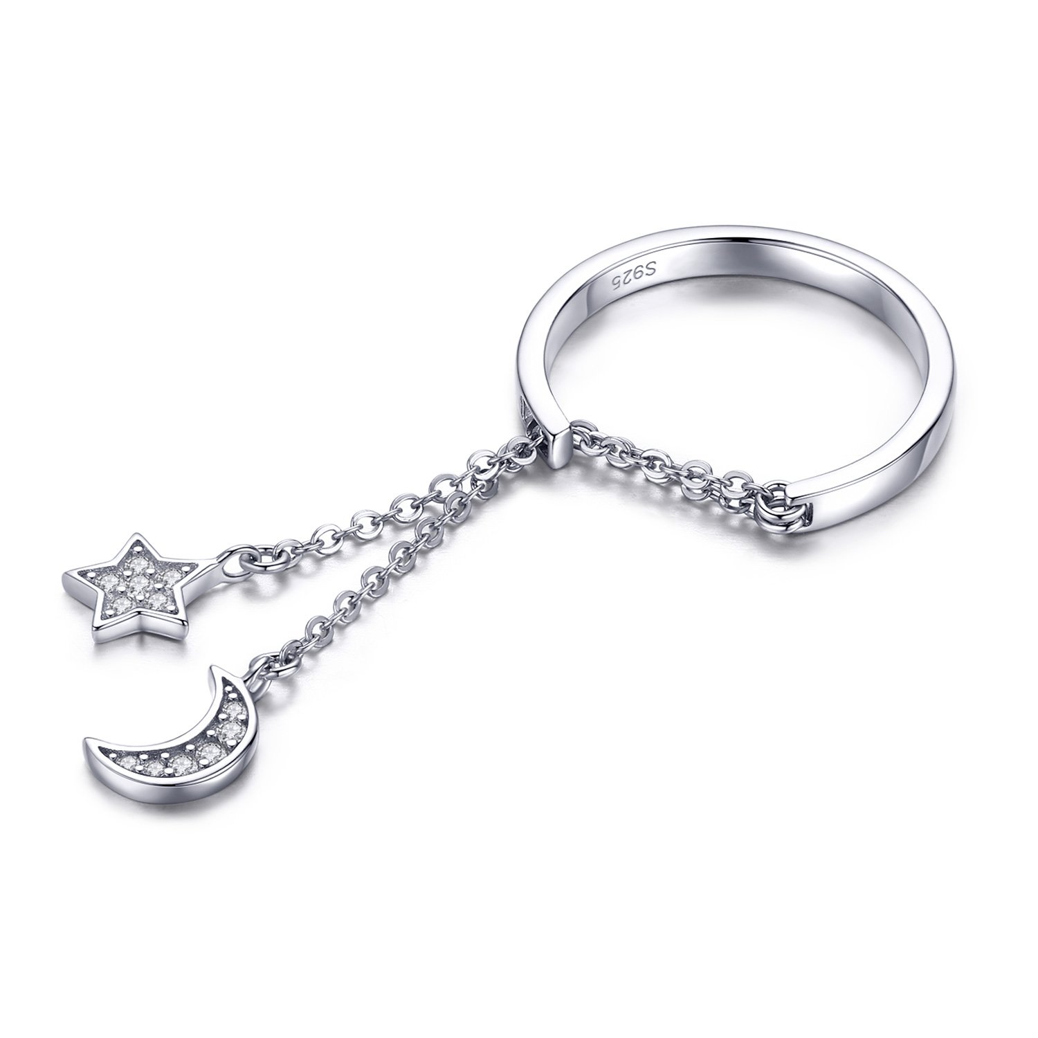 Inel reglabil din argint moon and star link chain