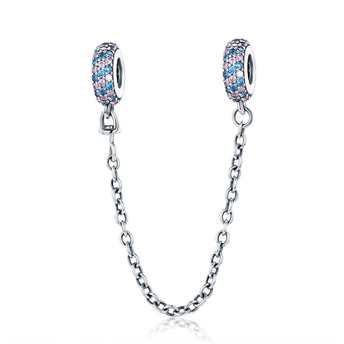 Talisman din argint cu cristale multicolore si lantisor pentru siguranta