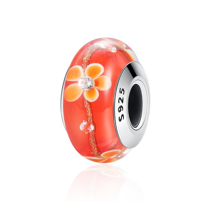 Talisman din argint cu sticla orange daisy