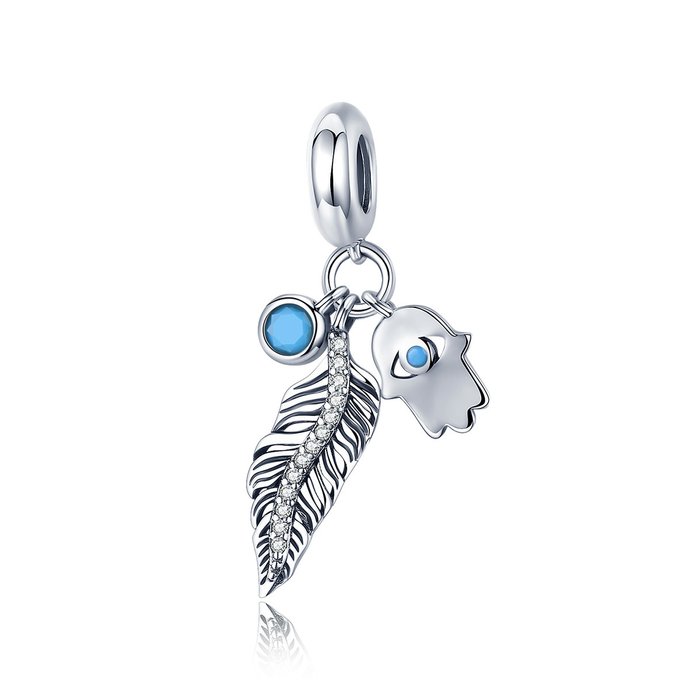 Talisman din argint lucky feather and hamsa