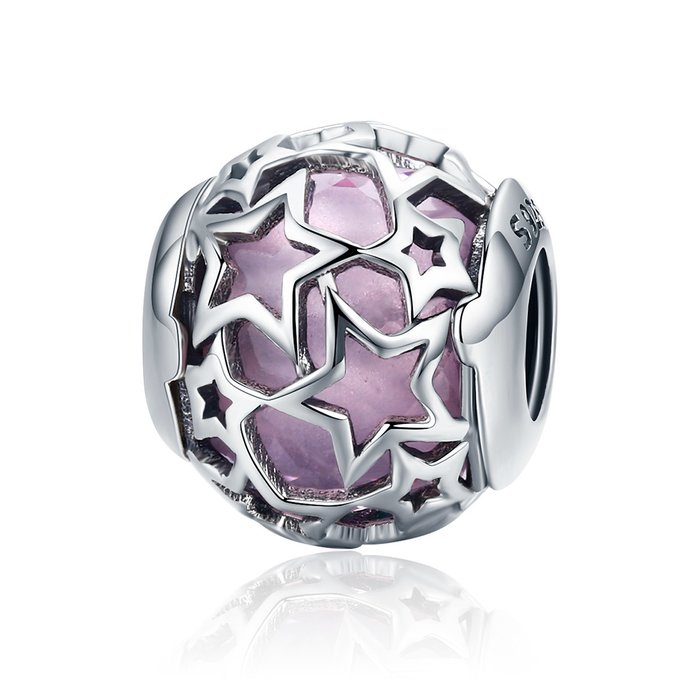 Talisman din argint opalescent pink stars