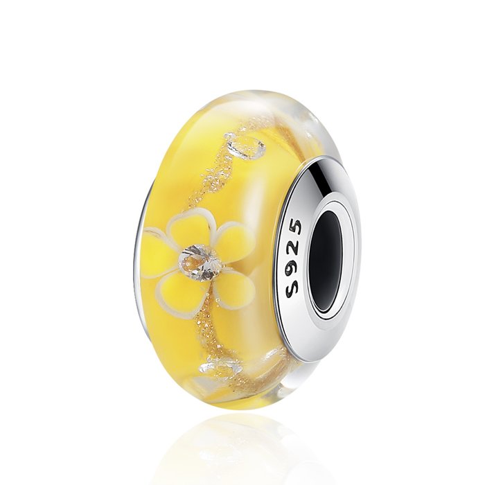 Talisman din argint si sticla yellow flowers