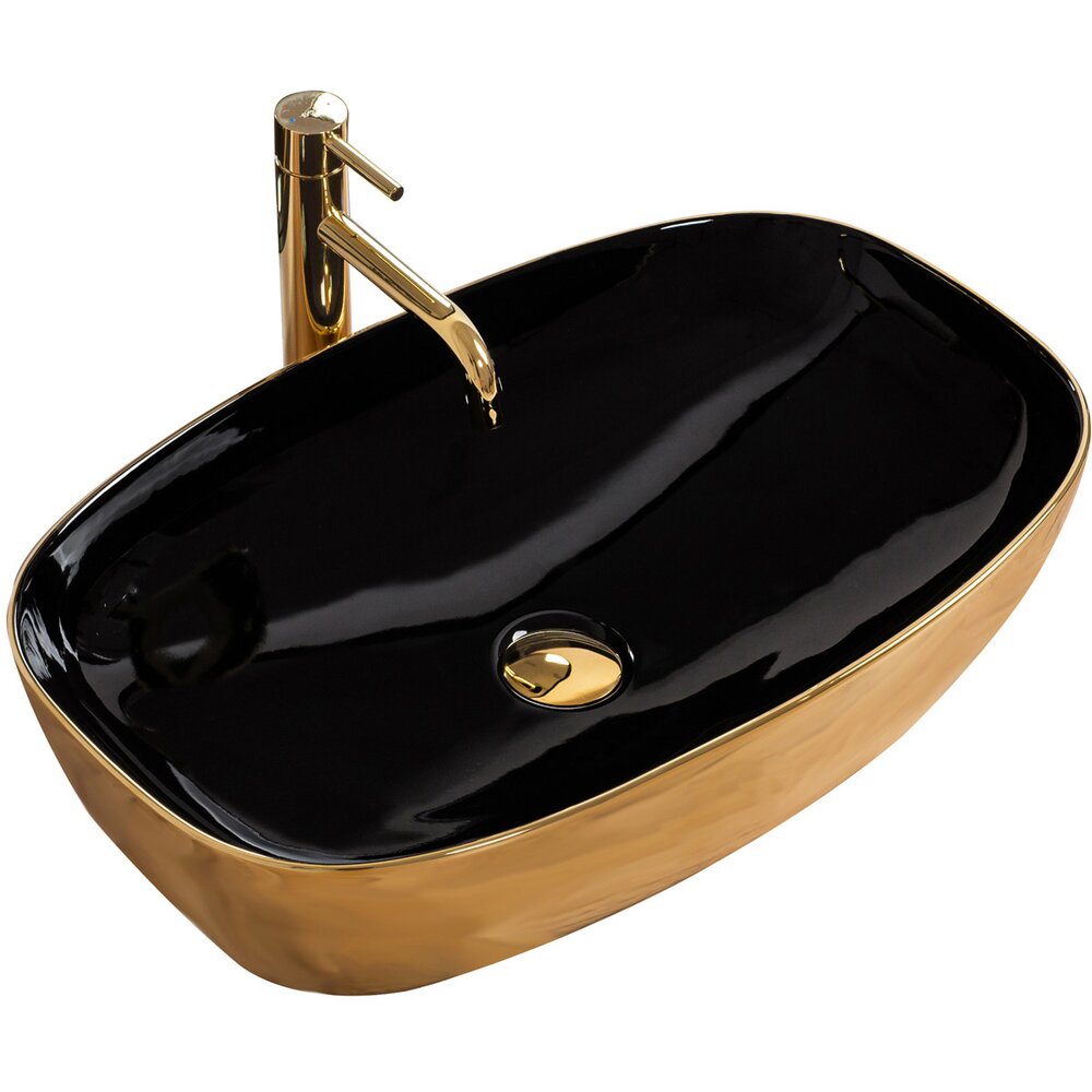 Lavoar negru/auriu pe blat Rea Rich 61 cm