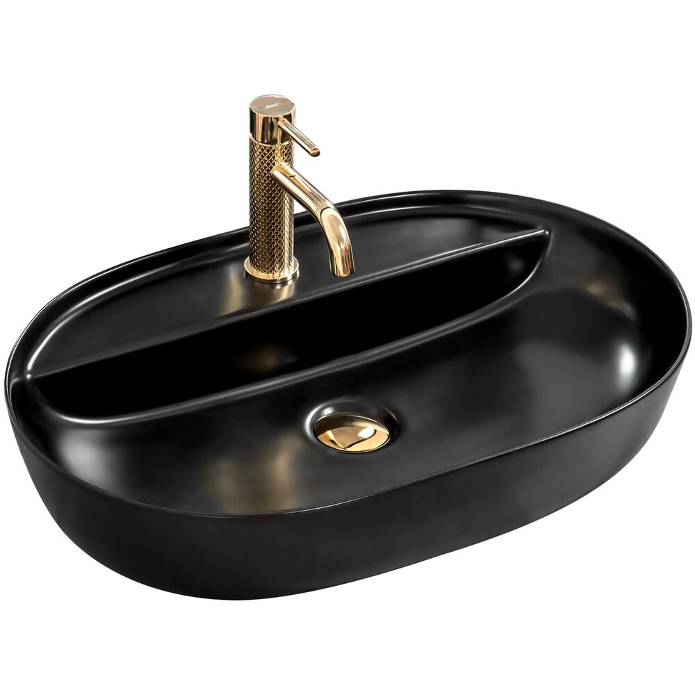 Lavoar negru mat pe blat Rea Aura 61 cm