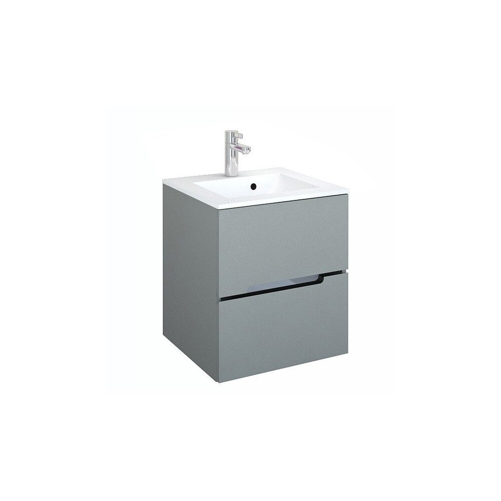 Set dulap baza suspendat gri cu 2 sertare si lavoar marmura 50 cm Oristo Silver