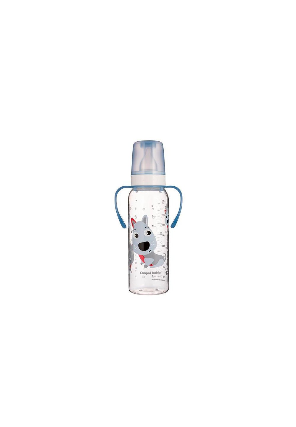 Biberon cu maner, Canpol, tetina din silicon, +12 luni, 250 ml, albastru