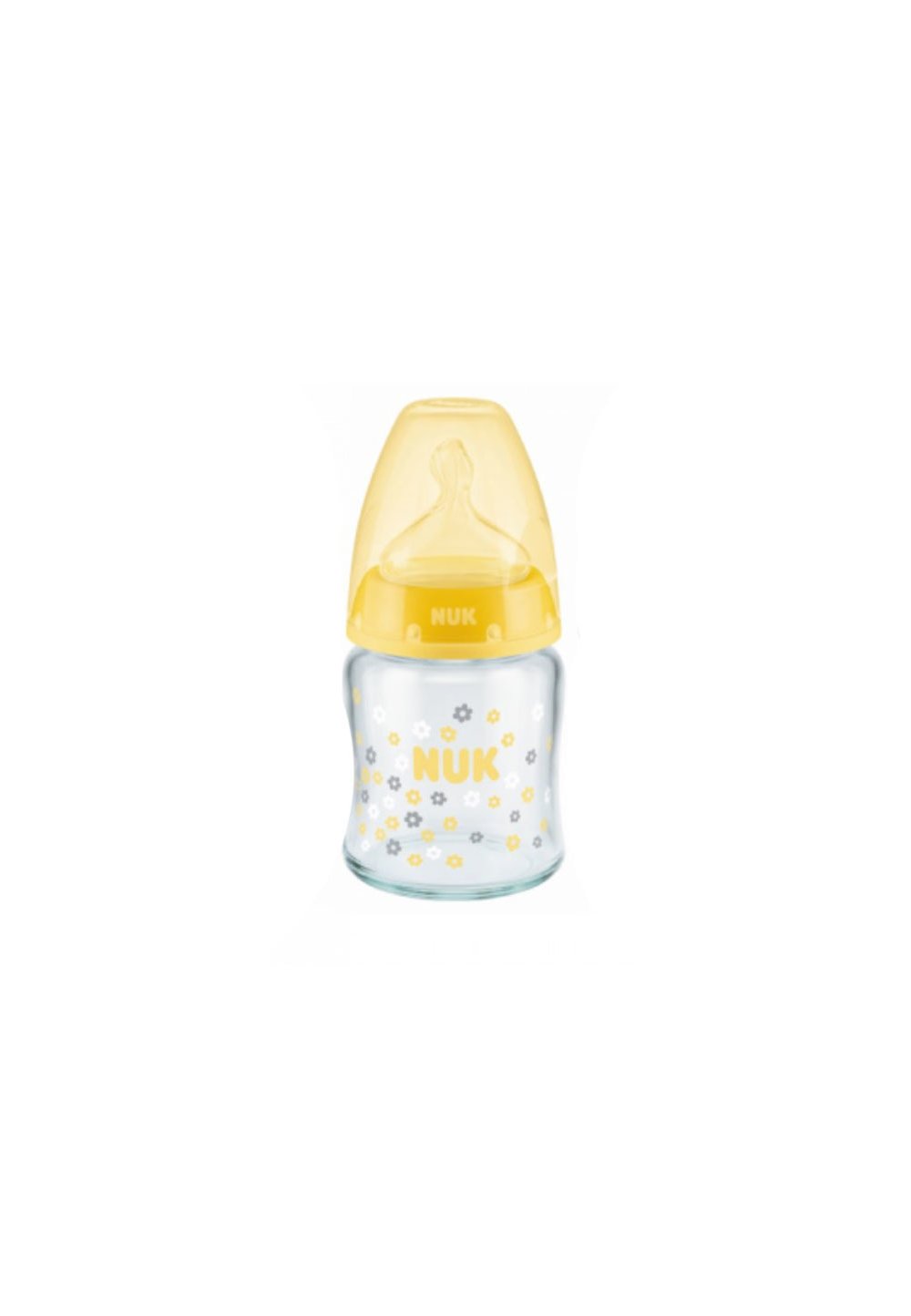 Biberon sticla Nuk, First choice, tetina silicon, 0-6 luni, 120 ml, galben