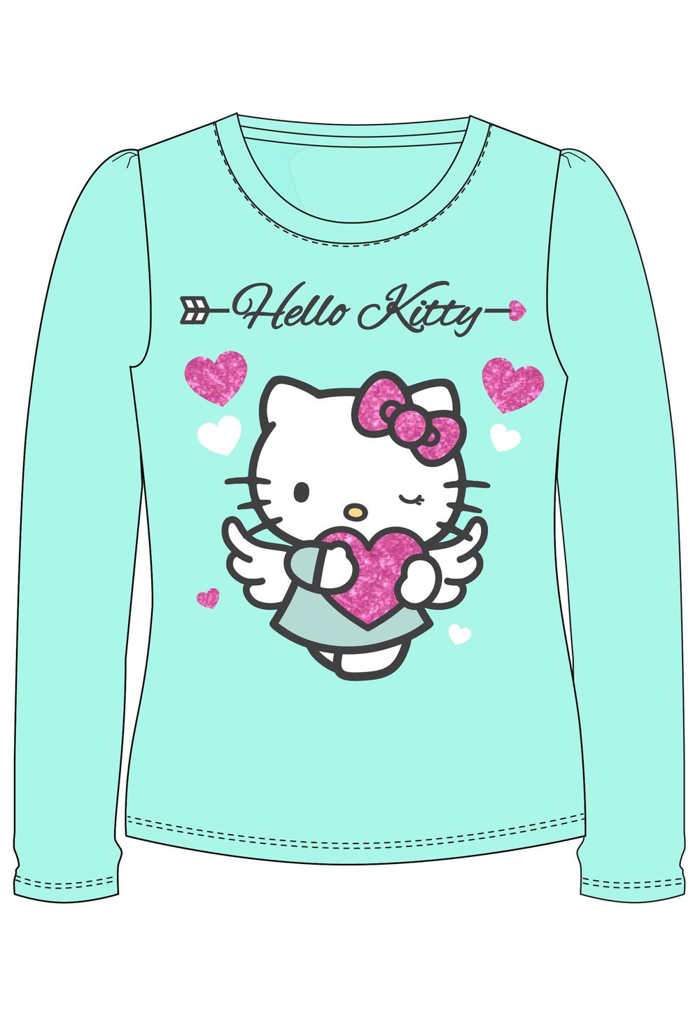 Bluza turcoaz, Hello Kitty, cu inimioare