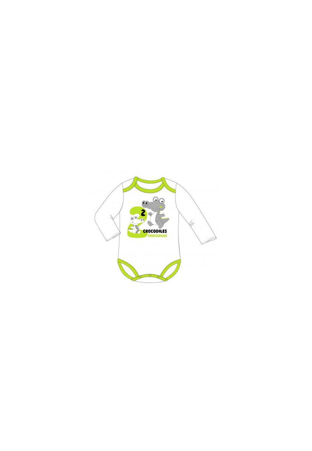 Body maneca lunga, crocodil, alb cu verde