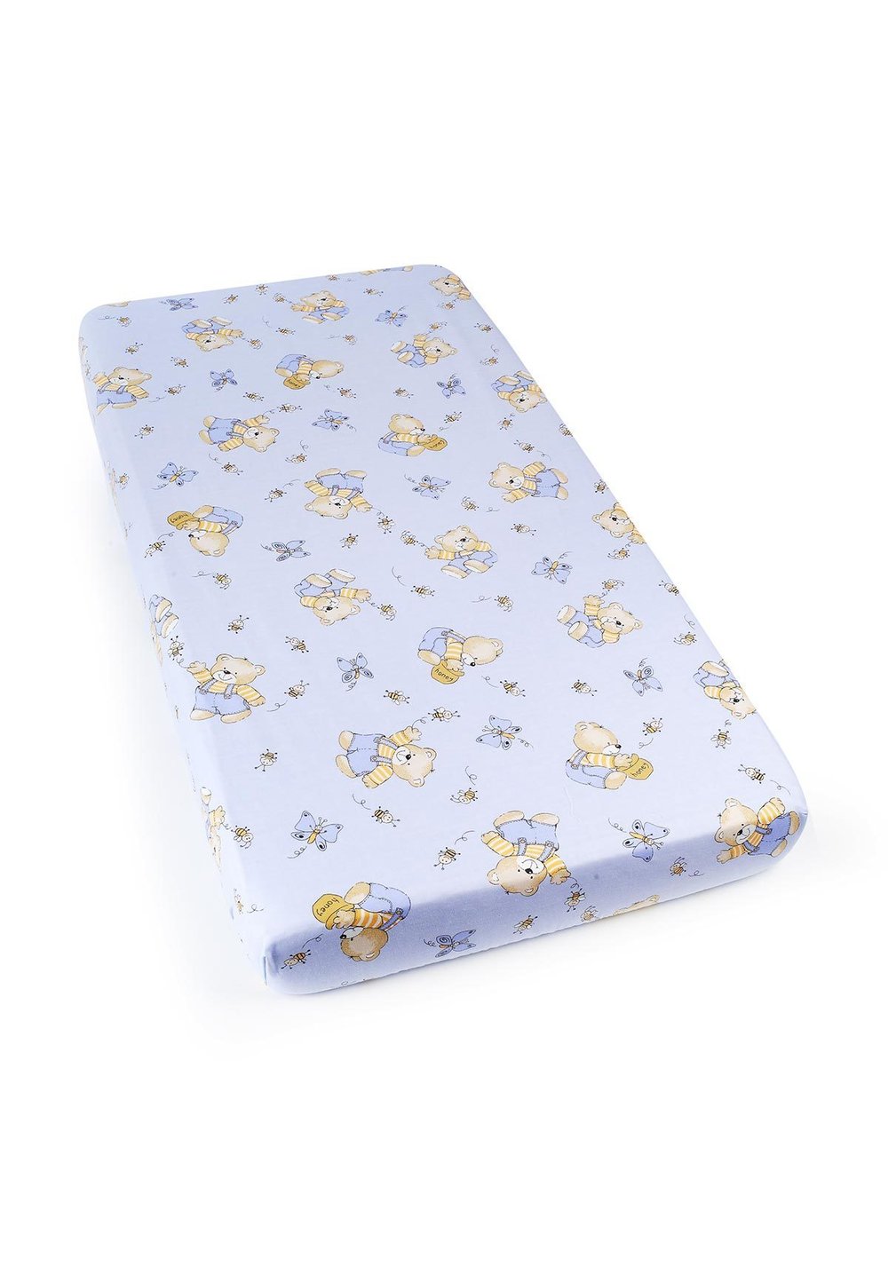 Cearceaf bumbac cu elastic, albastru, ursuletul si albinutele
