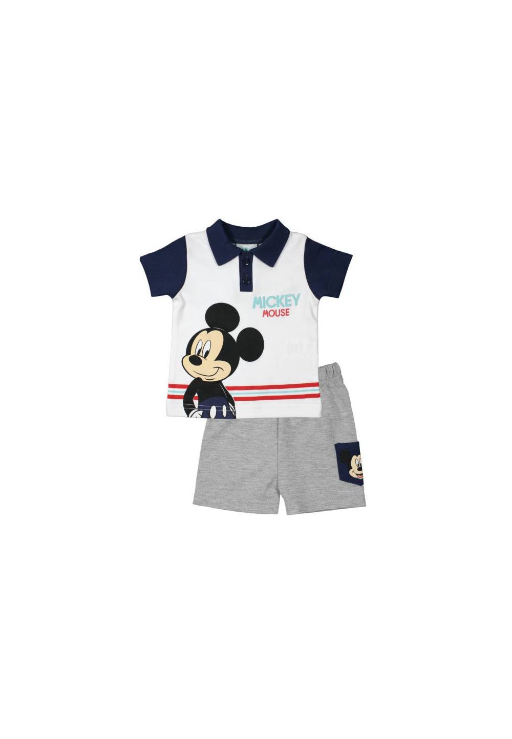 Compleu maneca scurta, Mickey, alb cu bluemarin