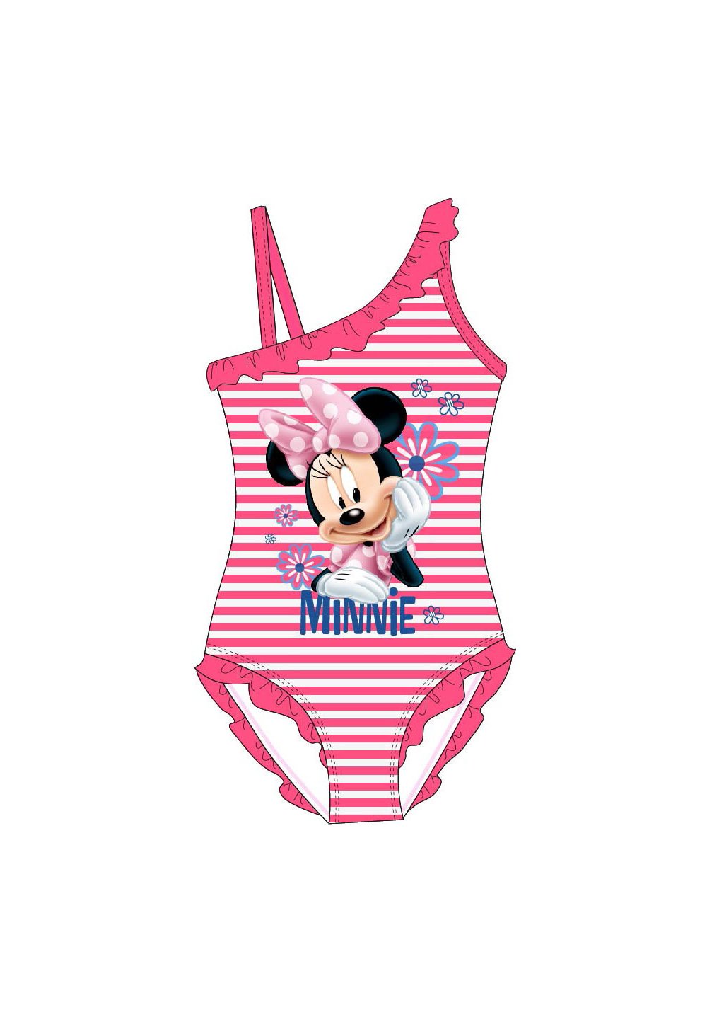 Costum de baie intreg, Minnie, roz cu dungi si floricele