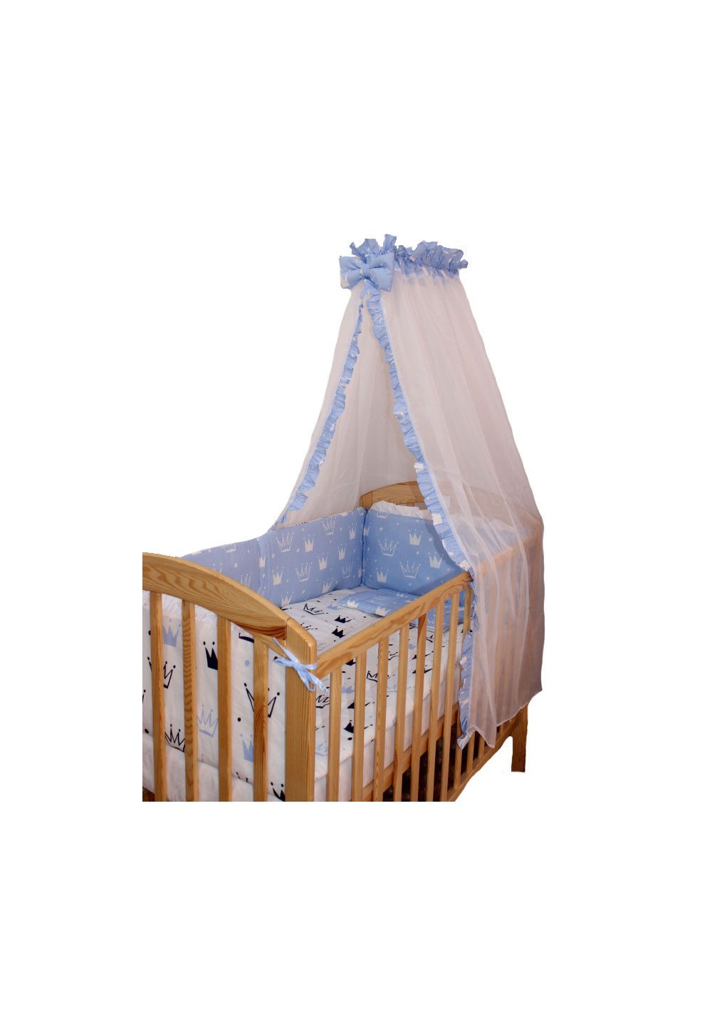 Lenjerie 2 fete, 6 piese, coronite Prince albastru, cu baldachin, 140 x 70 cm