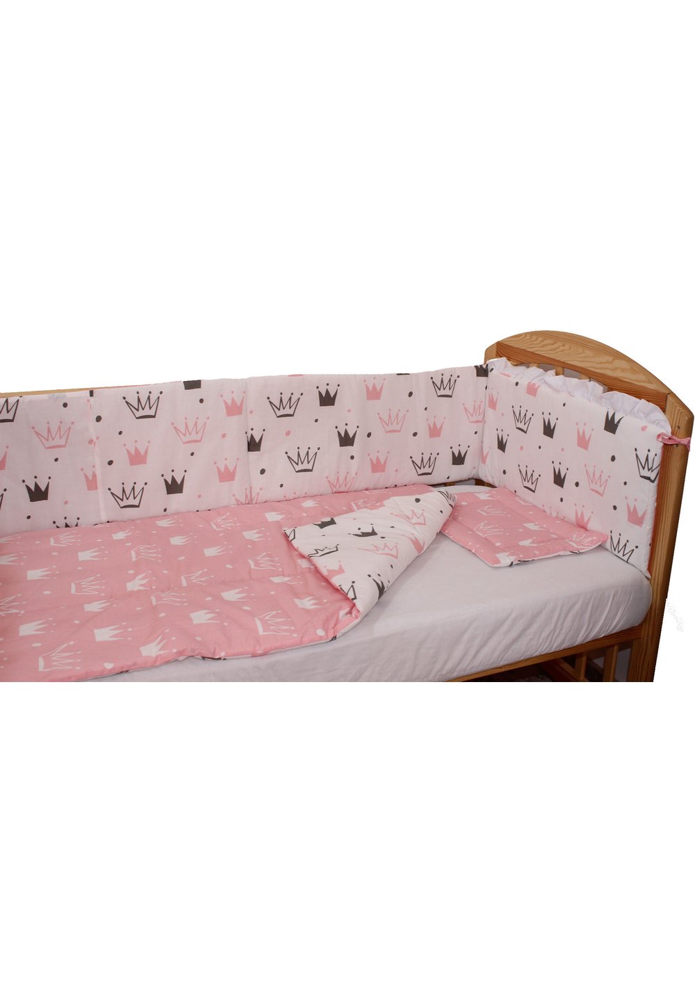 Lenjerie 4 piese, 2 fete, coronite Princess roz, 120 x 60 cm