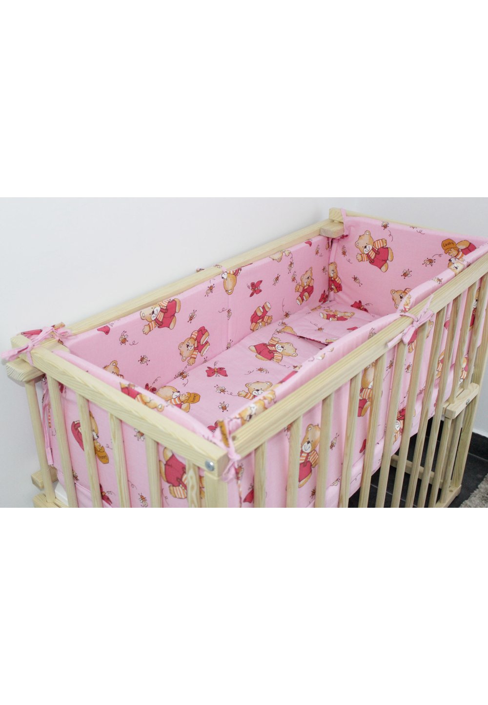 Lenjerie 5 piese, piccolo, ursulet cu albinute, roz, 95x45cm